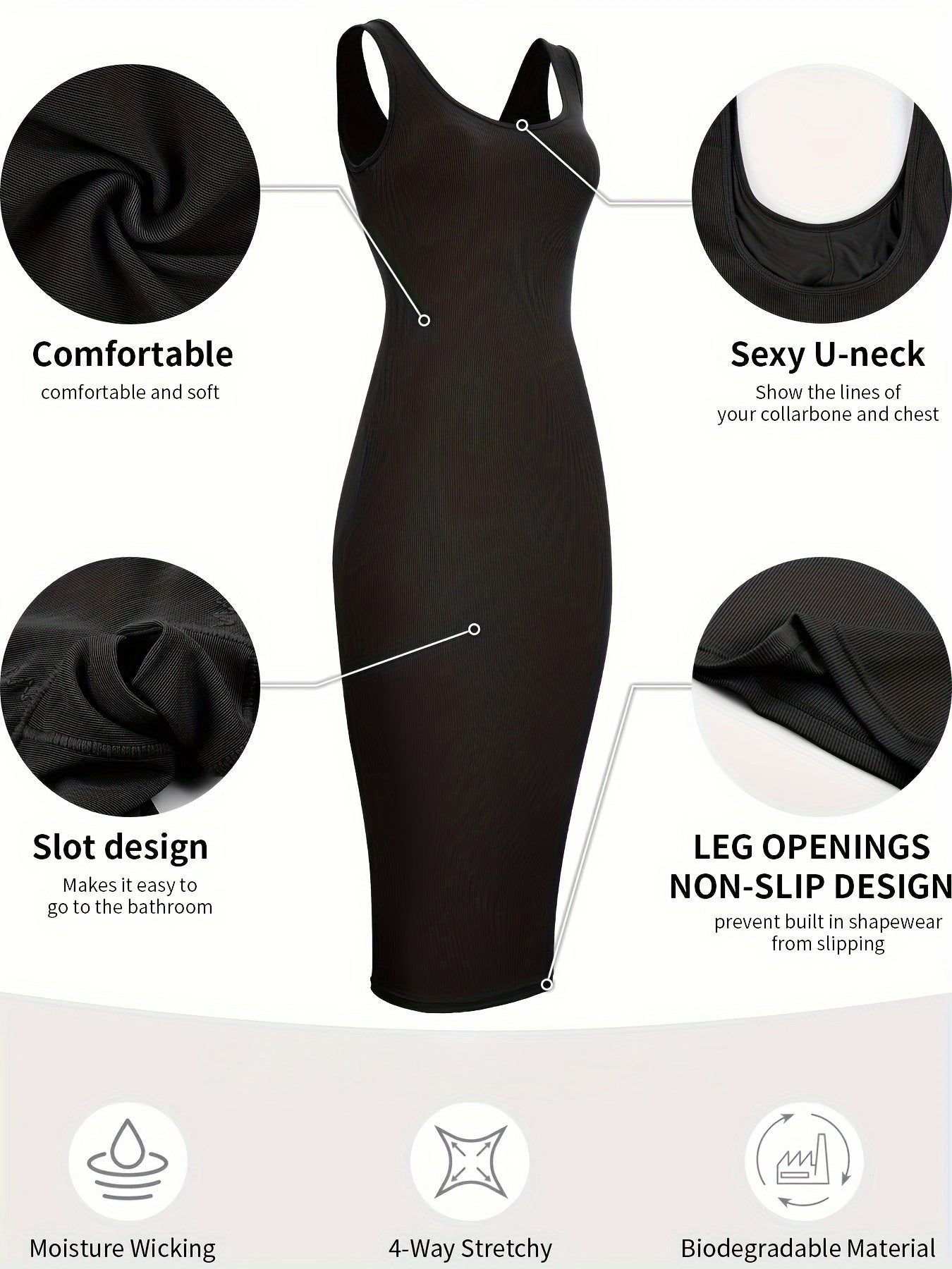 Seamless Square Neck Bodycon Slimming Dress - TrimTones