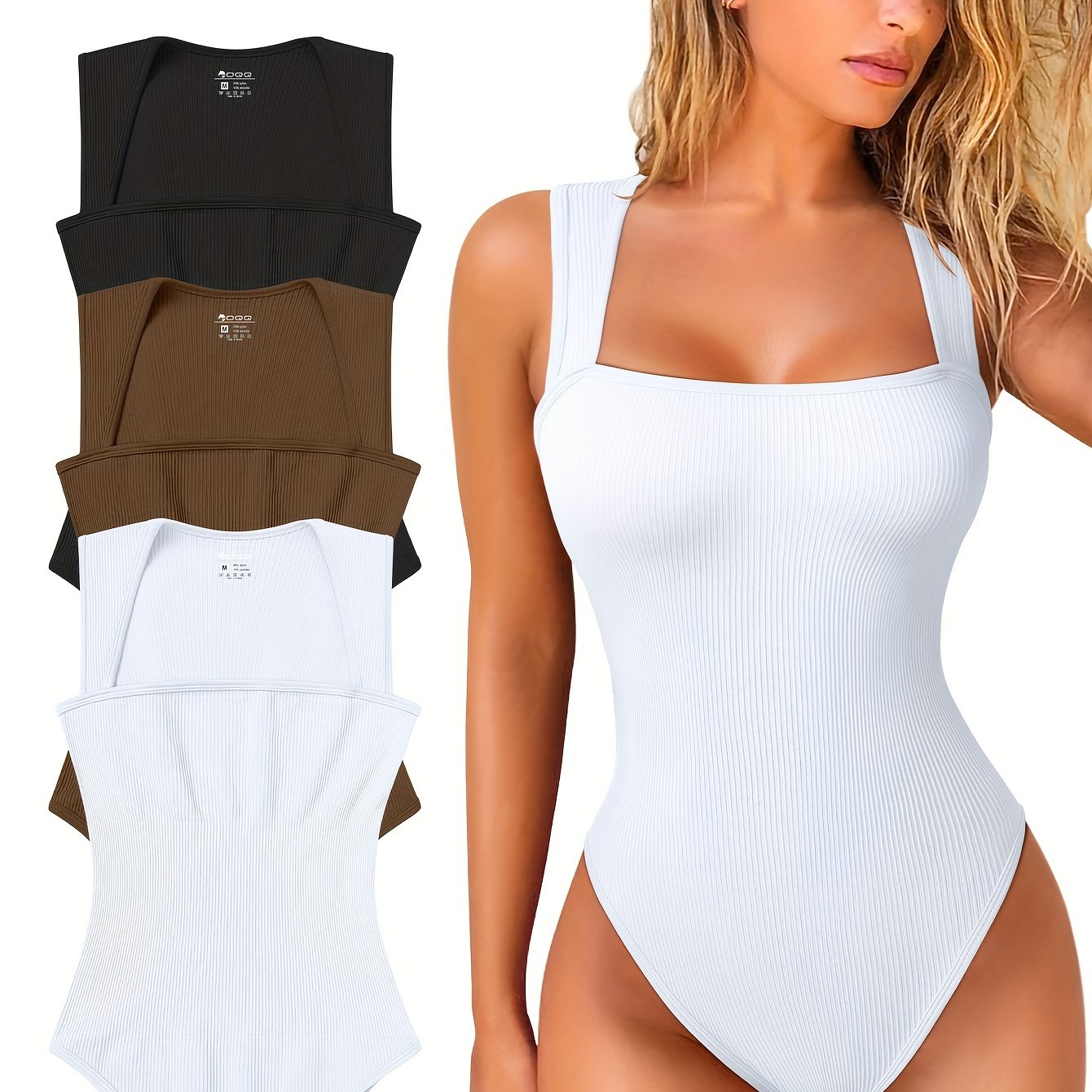 Strappy Square Neck Sleeveless Bodysuits - TrimTones