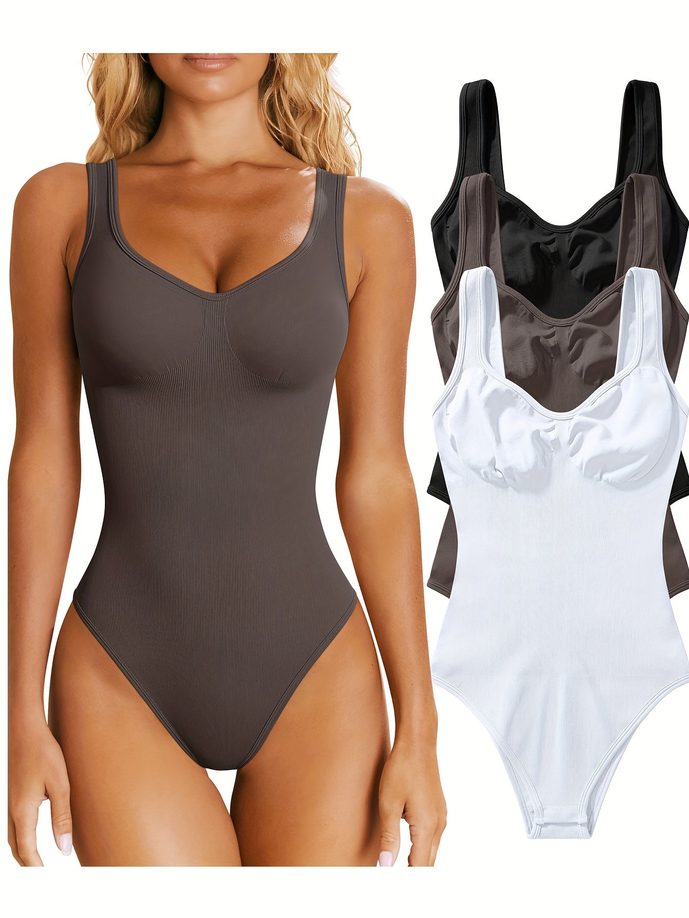 Sleeveless Ribbed Shapewear Bodysuits - TrimTones