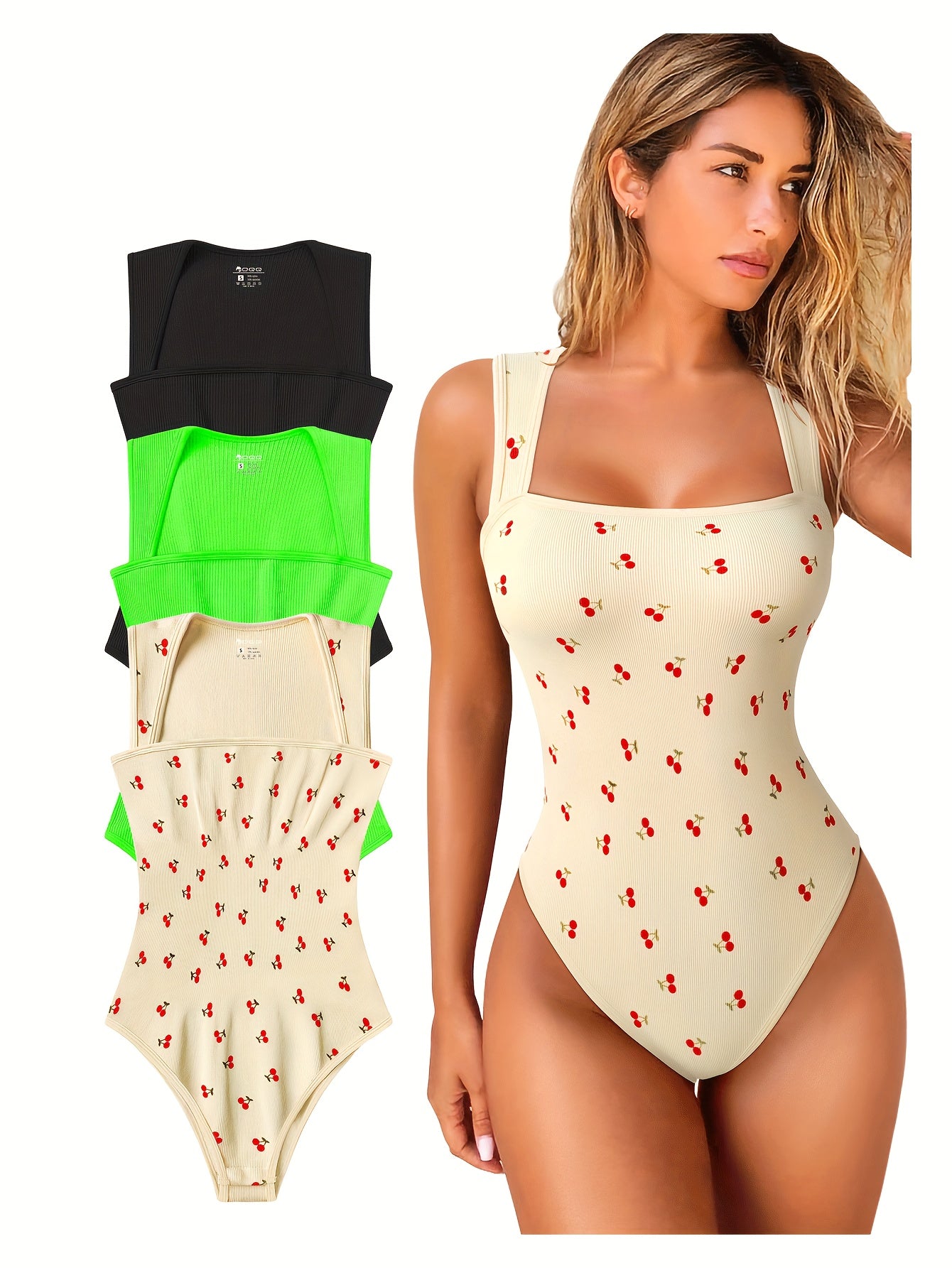 Strappy Square Neck Sleeveless Bodysuits - TrimTones