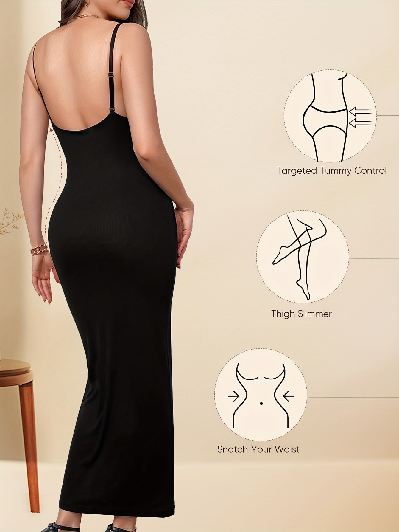 Square Neck Full Slips Shapewear Dress - TrimTones