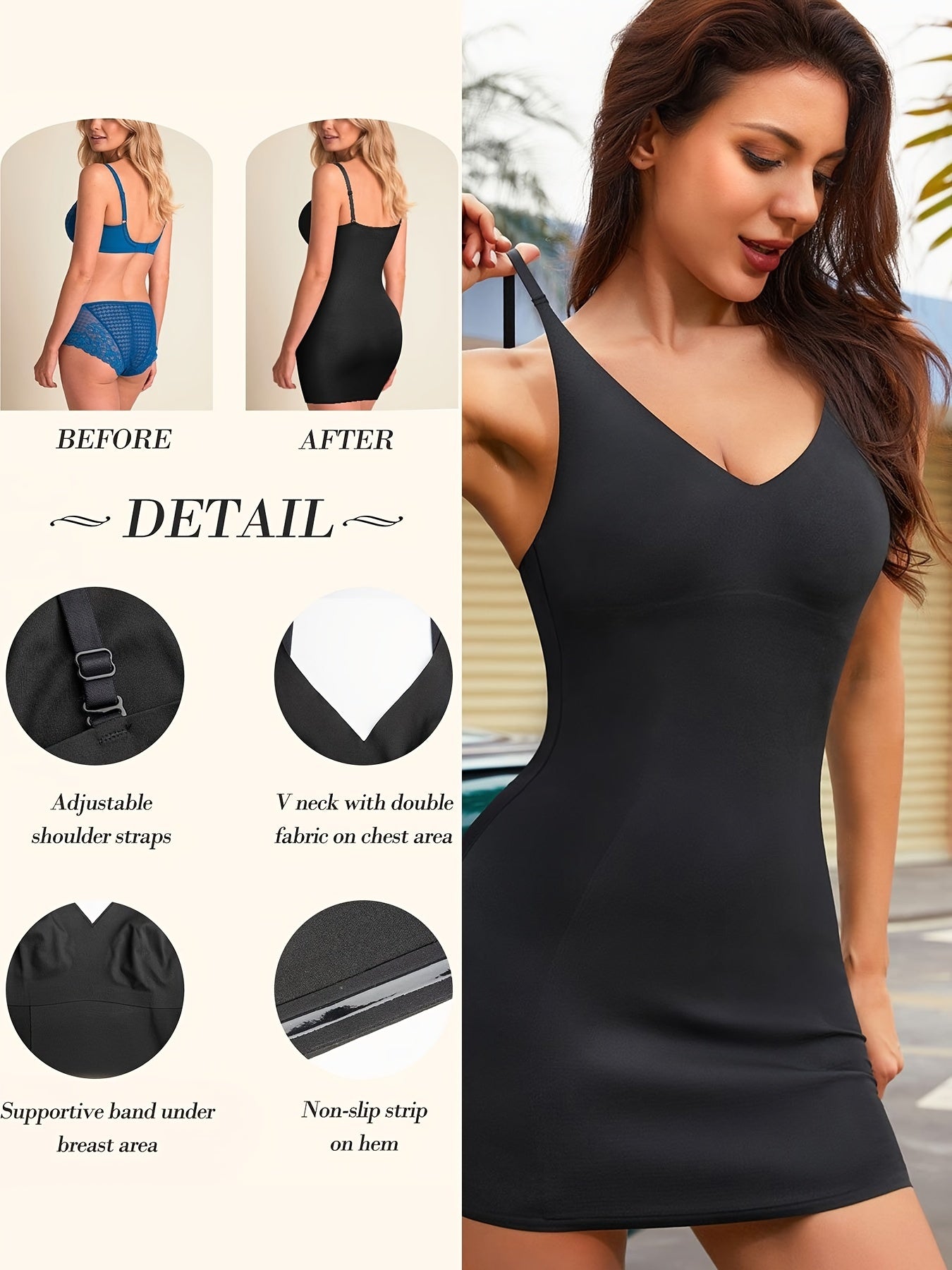 Seamless Anti-Slip V-Neck Shapewear Dress - TrimTones