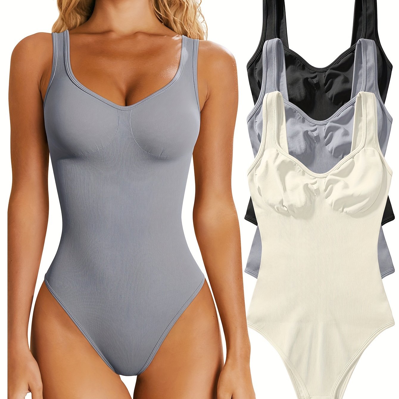 Sleeveless Ribbed Shapewear Bodysuits - TrimTones