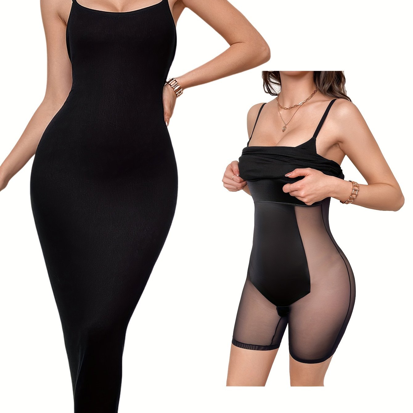 Square Neck Full Slips Shapewear Dress - TrimTones