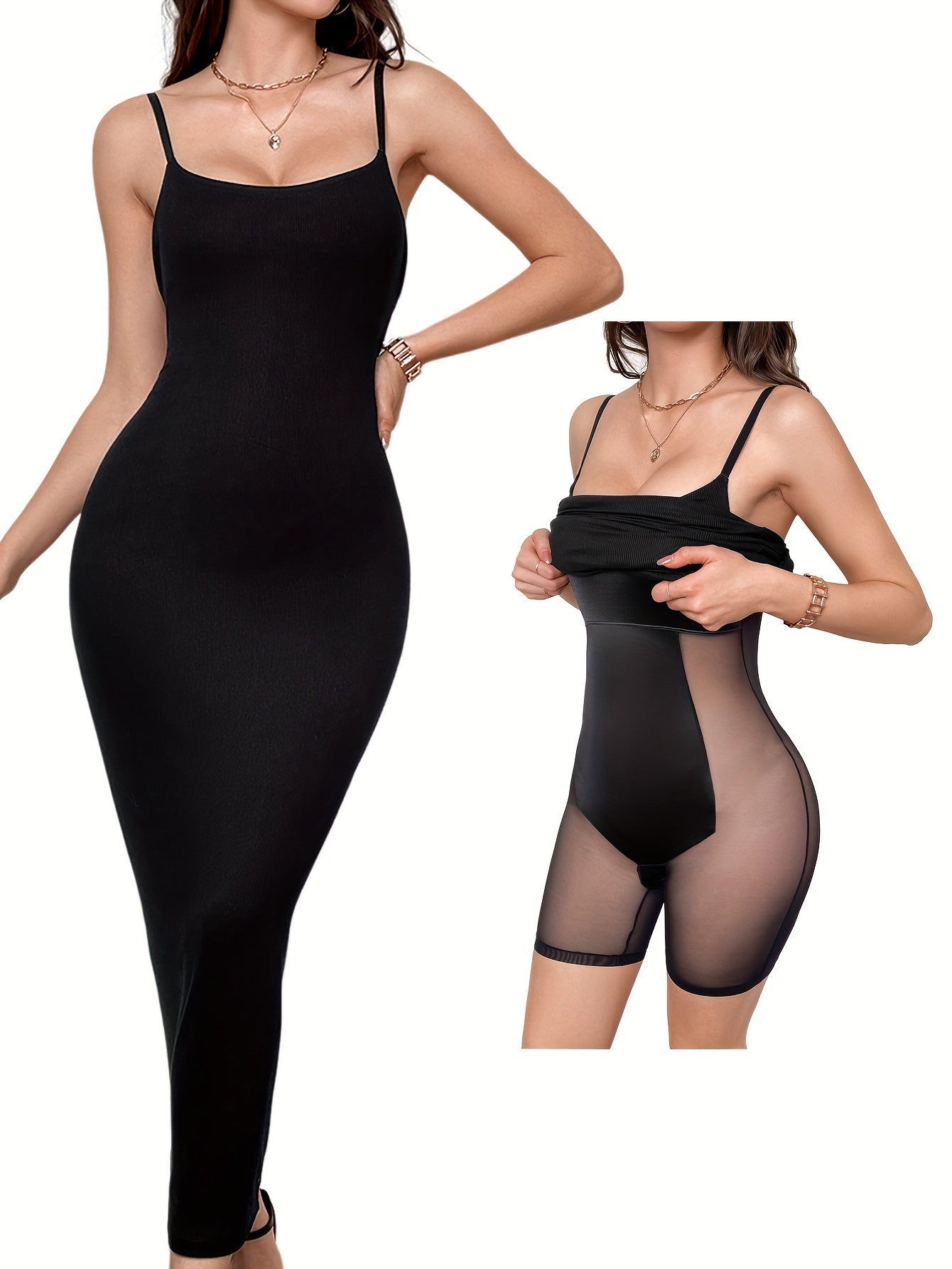 Square Neck Full Slips Shapewear Dress - TrimTones