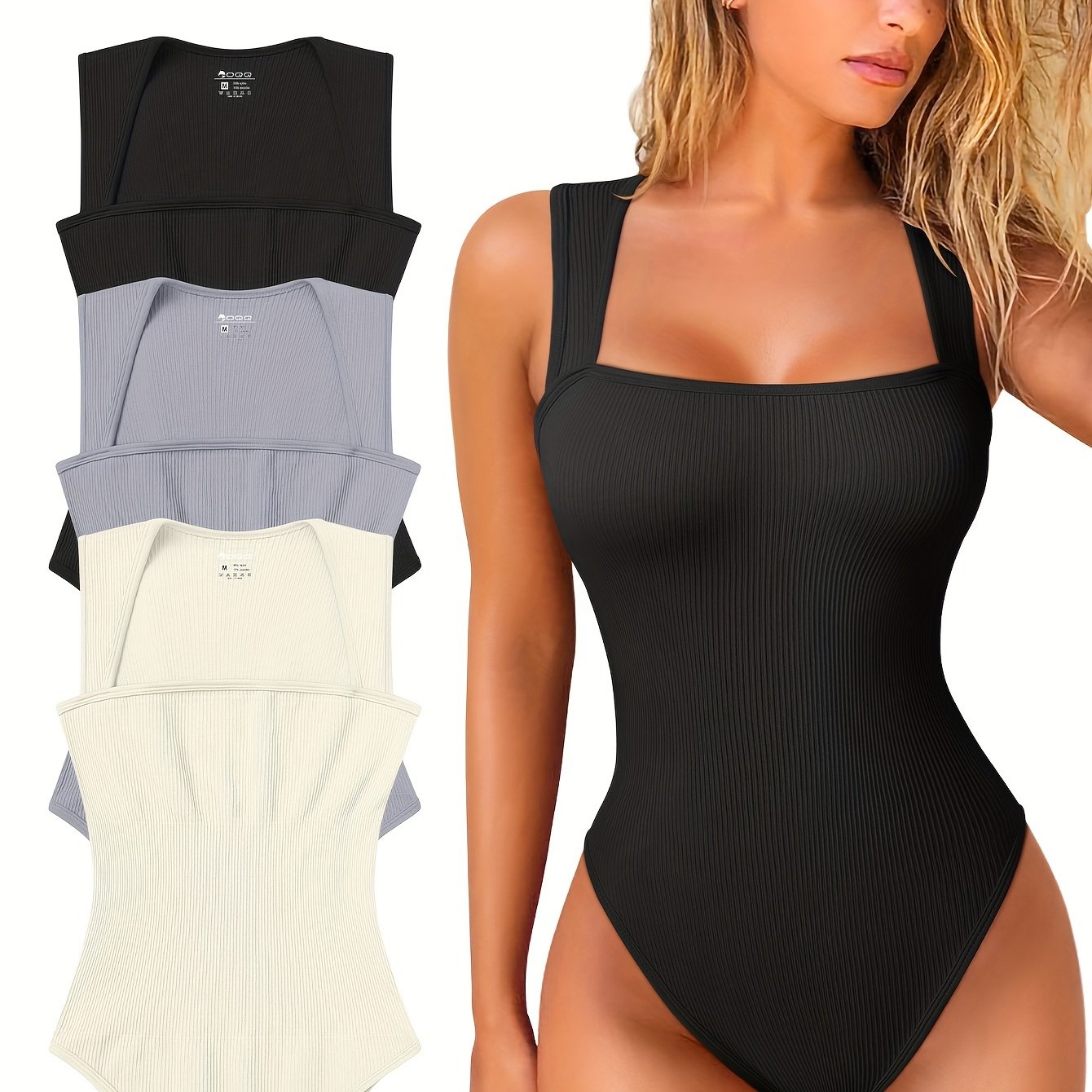 Strappy Square Neck Sleeveless Bodysuits - TrimTones