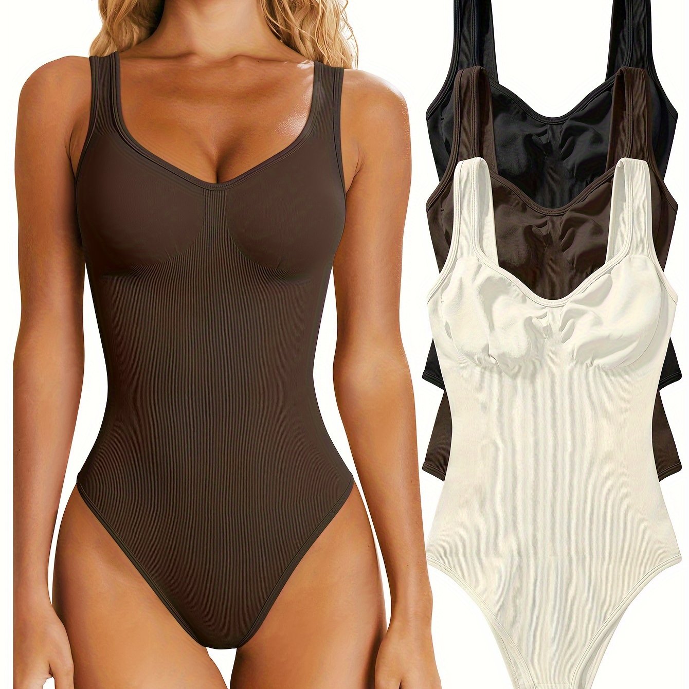 Sleeveless Ribbed Shapewear Bodysuits - TrimTones