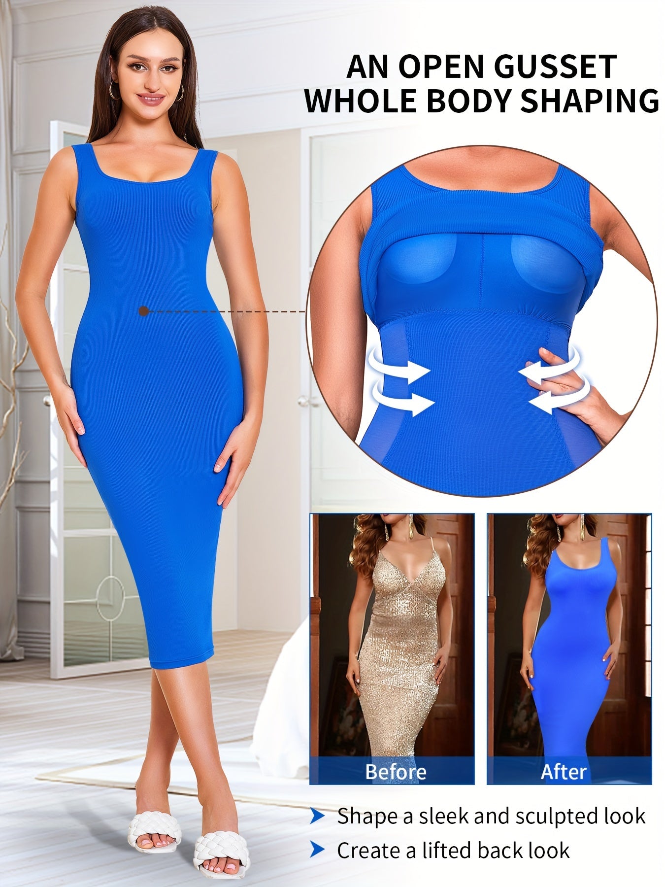 Seamless Square Neck Bodycon Slimming Dress - TrimTones