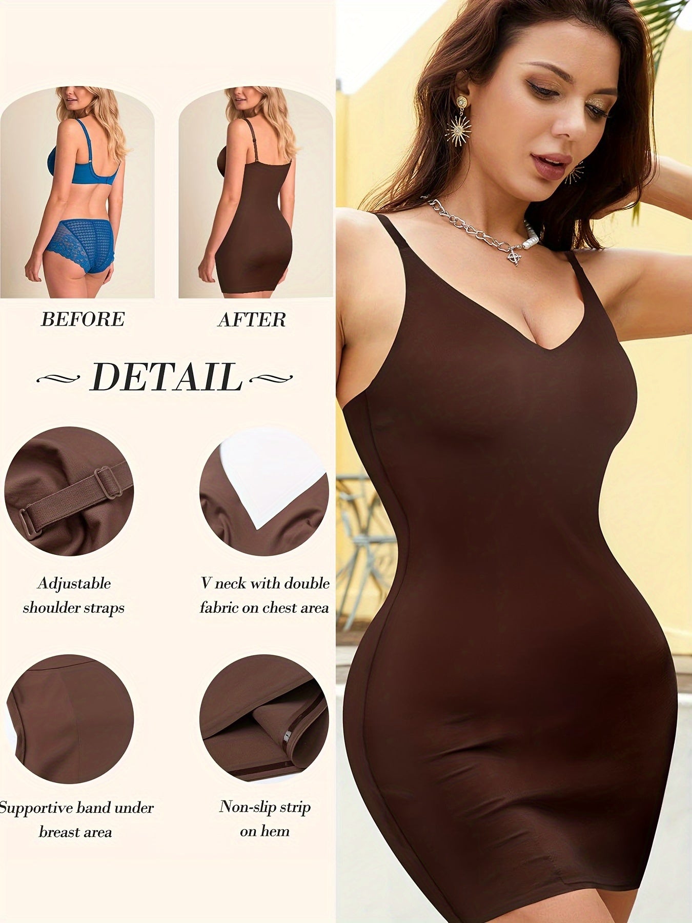 Seamless Anti-Slip V-Neck Shapewear Dress - TrimTones